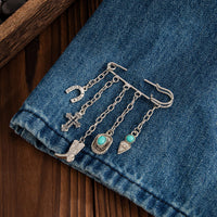 Thumbnail for Hip Hop Turquoise Cowboy Hat Boot Cross Tassel Trouser Pin - ArtGalleryZen