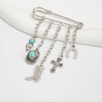 Thumbnail for Hip Hop Turquoise Cowboy Hat Boot Cross Tassel Trouser Pin - ArtGalleryZen