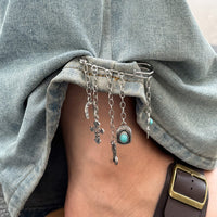 Thumbnail for Hip Hop Turquoise Cowboy Hat Boot Cross Tassel Trouser Pin - ArtGalleryZen