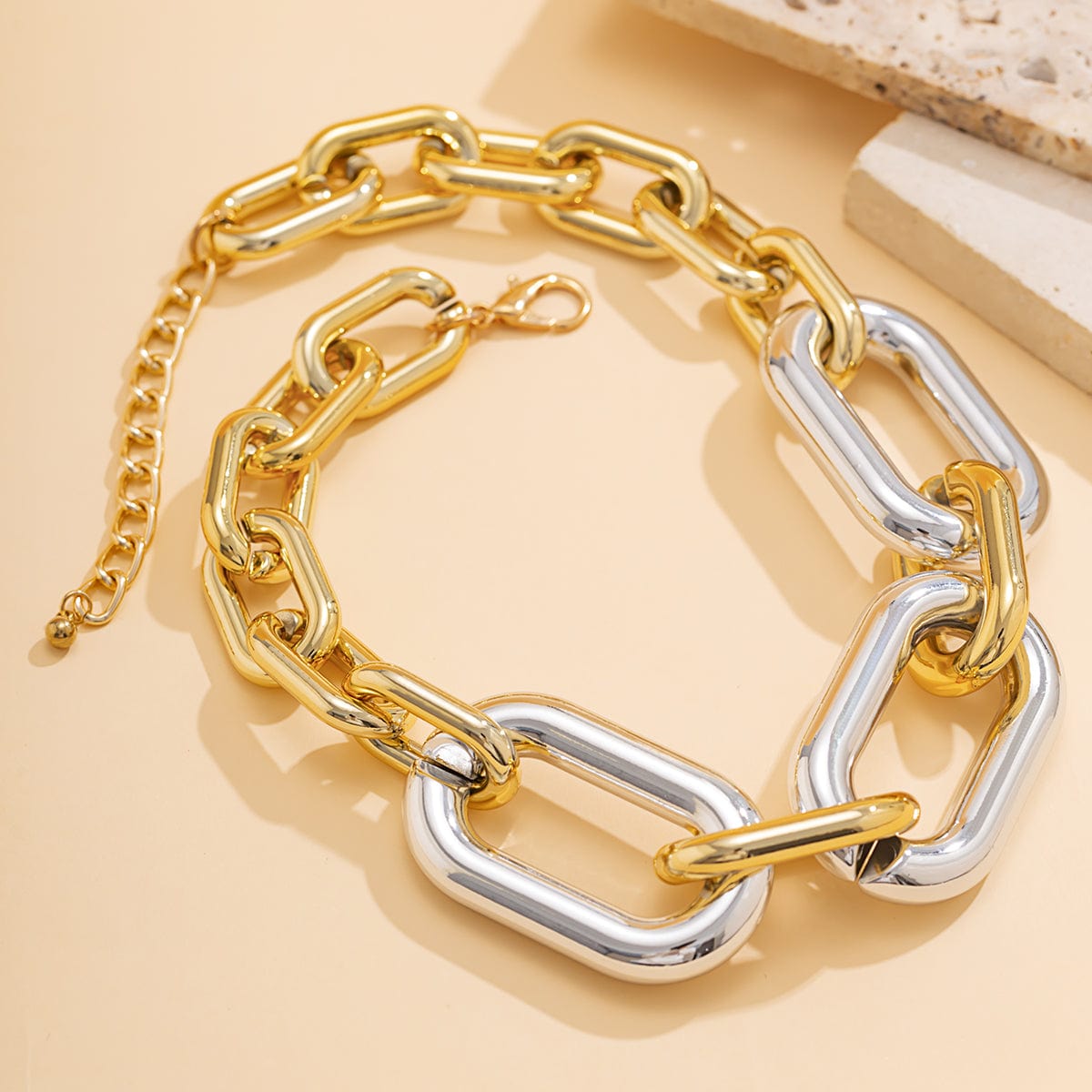 Hip Hop Two Tone Chunky Cable Chain Choker Necklace - ArtGalleryZen