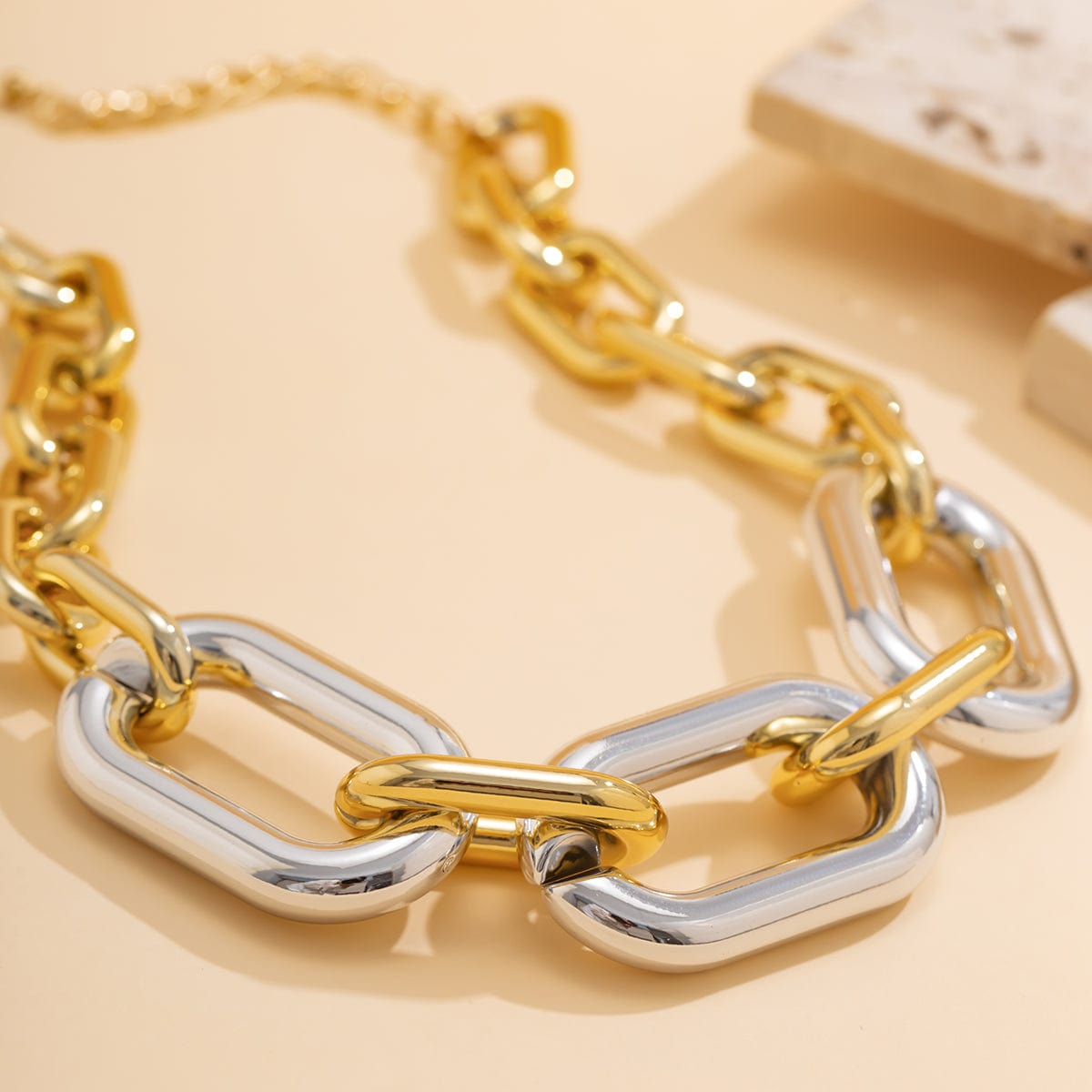 Hip Hop Two Tone Chunky Cable Chain Choker Necklace - ArtGalleryZen