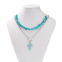 Thumbnail for Hippie 2pcs Toggle Clasp Cross Pendant Turquoise Chain Necklace Set - ArtGalleryZen