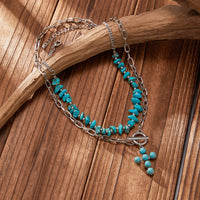 Thumbnail for Hippie 2pcs Toggle Clasp Cross Pendant Turquoise Chain Necklace Set - ArtGalleryZen