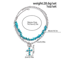 Thumbnail for Hippie 2pcs Toggle Clasp Cross Pendant Turquoise Chain Necklace Set - ArtGalleryZen