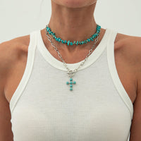 Thumbnail for Hippie 2pcs Toggle Clasp Cross Pendant Turquoise Chain Necklace Set - ArtGalleryZen