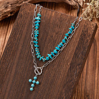 Thumbnail for Hippie 2pcs Toggle Clasp Cross Pendant Turquoise Chain Necklace Set - ArtGalleryZen