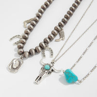 Thumbnail for Hippie 3pcs Bull Cowboy Hat Turquoise Pendant Ball Chain Necklace Set - ArtGalleryZen