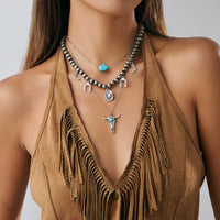 Thumbnail for Hippie 3pcs Bull Cowboy Hat Turquoise Pendant Ball Chain Necklace Set - ArtGalleryZen