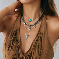 Thumbnail for Hippie 3pcs Bull Cowboy Hat Turquoise Pendant Ball Chain Necklace Set - ArtGalleryZen