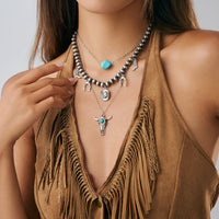 Thumbnail for Hippie 3pcs Bull Cowboy Hat Turquoise Pendant Ball Chain Necklace Set - ArtGalleryZen