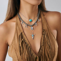 Thumbnail for Hippie 3pcs Bull Cowboy Hat Turquoise Pendant Ball Chain Necklace Set - ArtGalleryZen