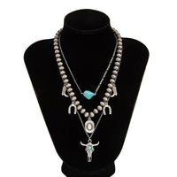 Thumbnail for Hippie 3pcs Bull Cowboy Hat Turquoise Pendant Ball Chain Necklace Set - ArtGalleryZen
