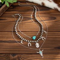 Thumbnail for Hippie 3pcs Bull Cowboy Hat Turquoise Pendant Ball Chain Necklace Set - ArtGalleryZen
