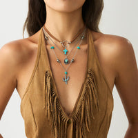 Thumbnail for Hippie 3pcs Turquoise Cross Cowboy Hat Cactus Pendant Velvet Necklace Set - ArtGalleryZen