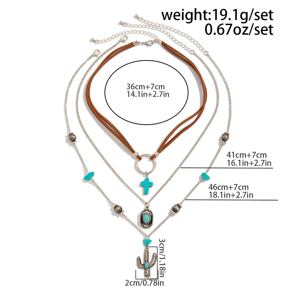 Hippie 3pcs Turquoise Cross Cowboy Hat Cactus Pendant Velvet Necklace Set - ArtGalleryZen