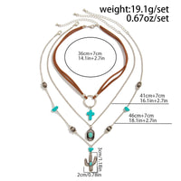 Thumbnail for Hippie 3pcs Turquoise Cross Cowboy Hat Cactus Pendant Velvet Necklace Set - ArtGalleryZen