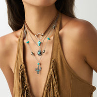 Thumbnail for Hippie 3pcs Turquoise Cross Cowboy Hat Cactus Pendant Velvet Necklace Set - ArtGalleryZen