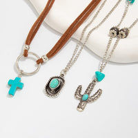 Thumbnail for Hippie 3pcs Turquoise Cross Cowboy Hat Cactus Pendant Velvet Necklace Set - ArtGalleryZen