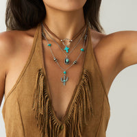 Thumbnail for Hippie 3pcs Turquoise Cross Cowboy Hat Cactus Pendant Velvet Necklace Set - ArtGalleryZen