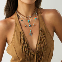 Thumbnail for Hippie 3pcs Turquoise Cross Cowboy Hat Cactus Pendant Velvet Necklace Set - ArtGalleryZen