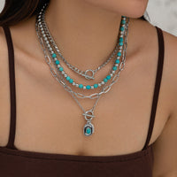 Thumbnail for Hippie 4Pcs Cowboy Hat Pendant Turquoise Chain Necklace Set