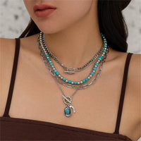 Thumbnail for Hippie 4Pcs Cowboy Hat Pendant Turquoise Chain Necklace Set