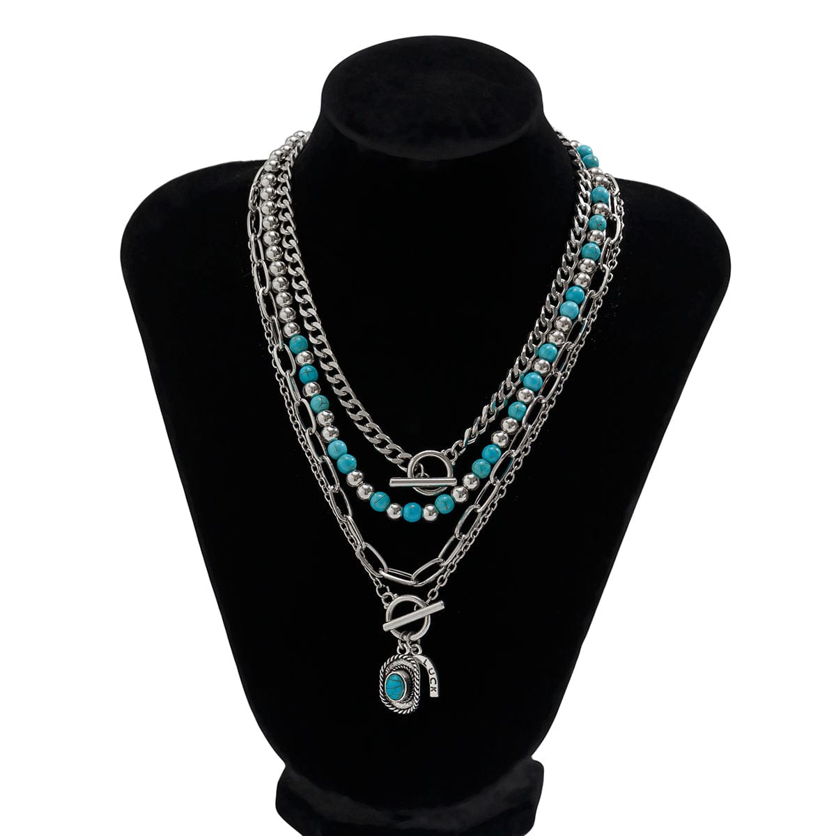 Hippie 4Pcs Cowboy Hat Pendant Turquoise Chain Necklace Set