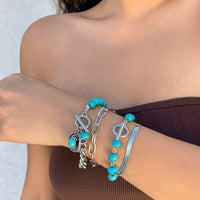 Thumbnail for Hippie 4Pcs Toggle Clasp Turquoise Inlaid Cowboy Hat Charm Curb Chain Bracelet Set