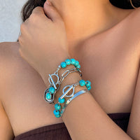 Thumbnail for Hippie 4Pcs Toggle Clasp Turquoise Inlaid Cowboy Hat Charm Curb Chain Bracelet Set