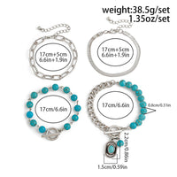 Thumbnail for Hippie 4Pcs Toggle Clasp Turquoise Inlaid Cowboy Hat Charm Curb Chain Bracelet Set