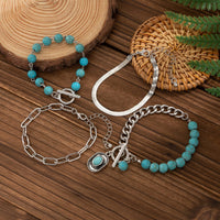 Thumbnail for Hippie 4Pcs Toggle Clasp Turquoise Inlaid Cowboy Hat Charm Curb Chain Bracelet Set