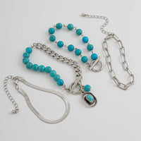 Thumbnail for Hippie 4Pcs Toggle Clasp Turquoise Inlaid Cowboy Hat Charm Curb Chain Bracelet Set