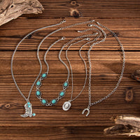 Thumbnail for Hippie 4pcs Turquoise Boot Cowboy Hat Lucky Horseshoe Pendant Necklace Set - ArtGalleryZen