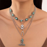 Thumbnail for Hippie 4pcs Turquoise Boot Cowboy Hat Lucky Horseshoe Pendant Necklace Set - ArtGalleryZen