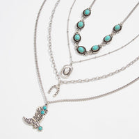 Thumbnail for Hippie 4pcs Turquoise Boot Cowboy Hat Lucky Horseshoe Pendant Necklace Set - ArtGalleryZen