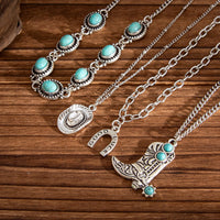 Thumbnail for Hippie 4pcs Turquoise Boot Cowboy Hat Lucky Horseshoe Pendant Necklace Set - ArtGalleryZen