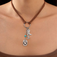 Thumbnail for Hippie Cactus Cowboy Hat Boots Pendant Velvet Necklace - ArtGalleryZen