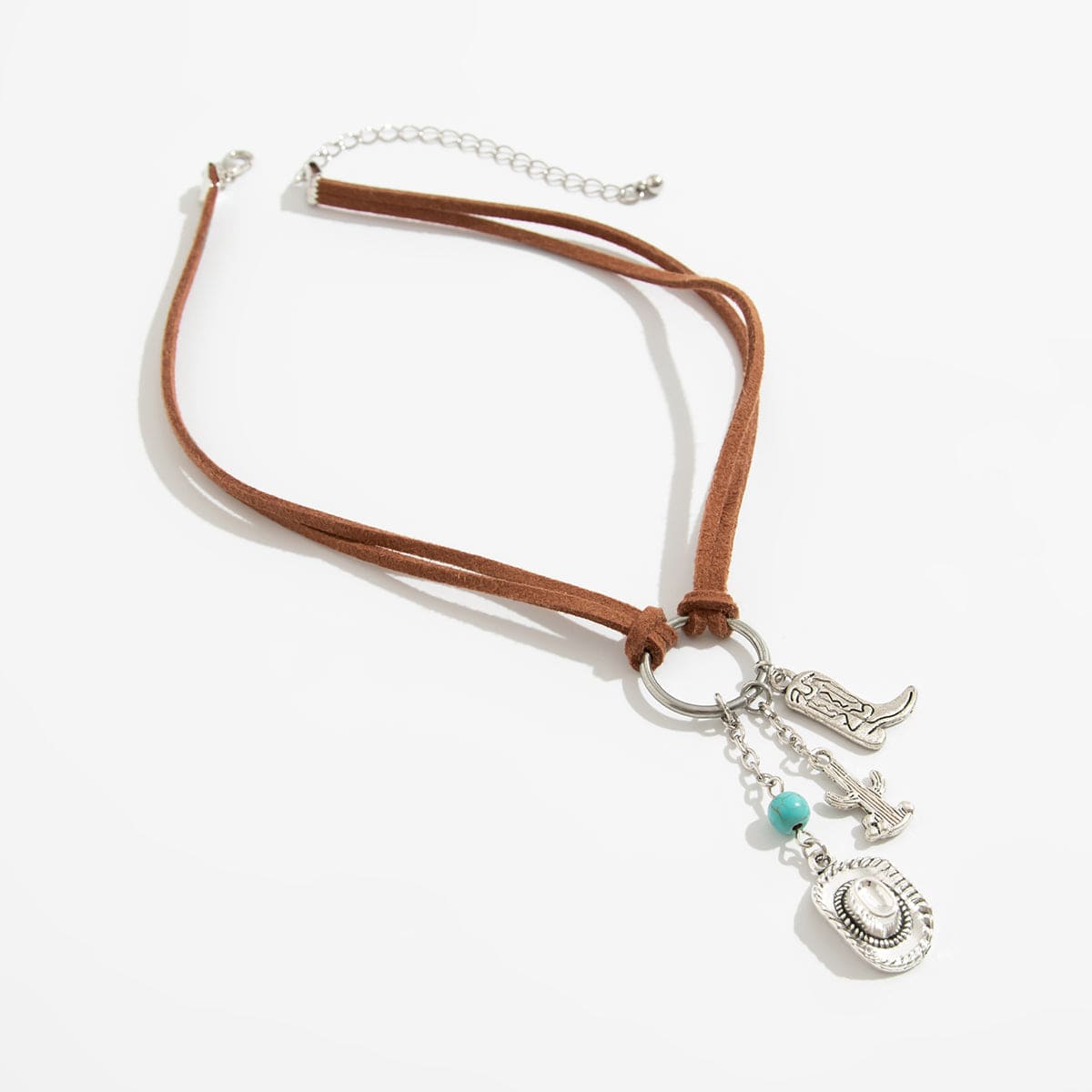 Hippie Cactus Cowboy Hat Boots Pendant Velvet Necklace - ArtGalleryZen