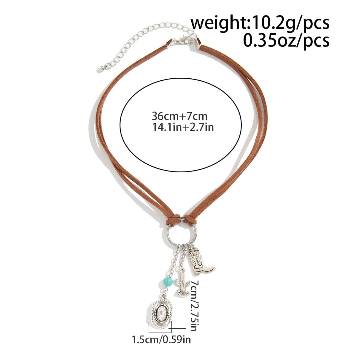 Hippie Cactus Cowboy Hat Boots Pendant Velvet Necklace - ArtGalleryZen