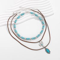 Thumbnail for Hippie Cactus Oval Pendant Turquoise Chain Velvet Necklace Set - ArtGalleryZen