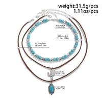 Thumbnail for Hippie Cactus Oval Pendant Turquoise Chain Velvet Necklace Set - ArtGalleryZen