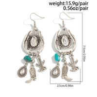 Thumbnail for Hippie Cowboy Hat Turquoise Boot Cactus Dangle Earrings - ArtGalleryZen
