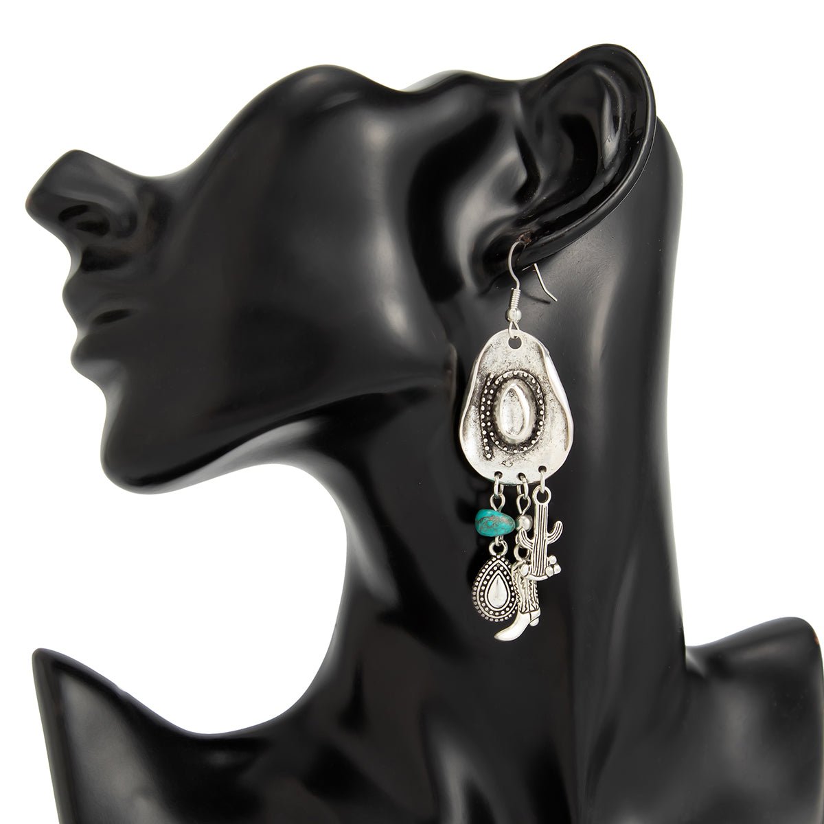Hippie Cowboy Hat Turquoise Boot Cactus Dangle Earrings - ArtGalleryZen