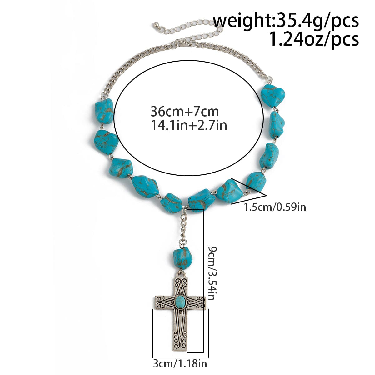 Hippie Cross Pendant Turquoise Chain Necklace