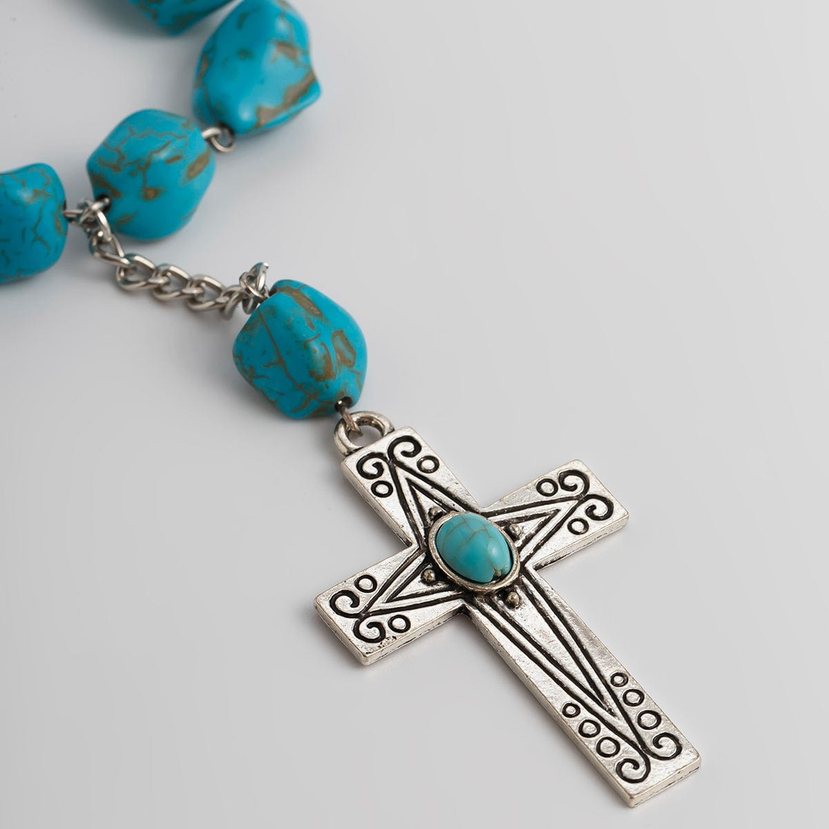 Hippie Cross Pendant Turquoise Chain Necklace