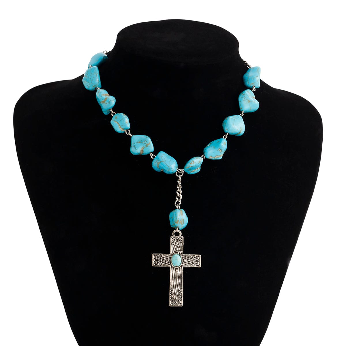 Hippie Cross Pendant Turquoise Chain Necklace