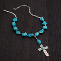 Thumbnail for Hippie Cross Pendant Turquoise Chain Necklace