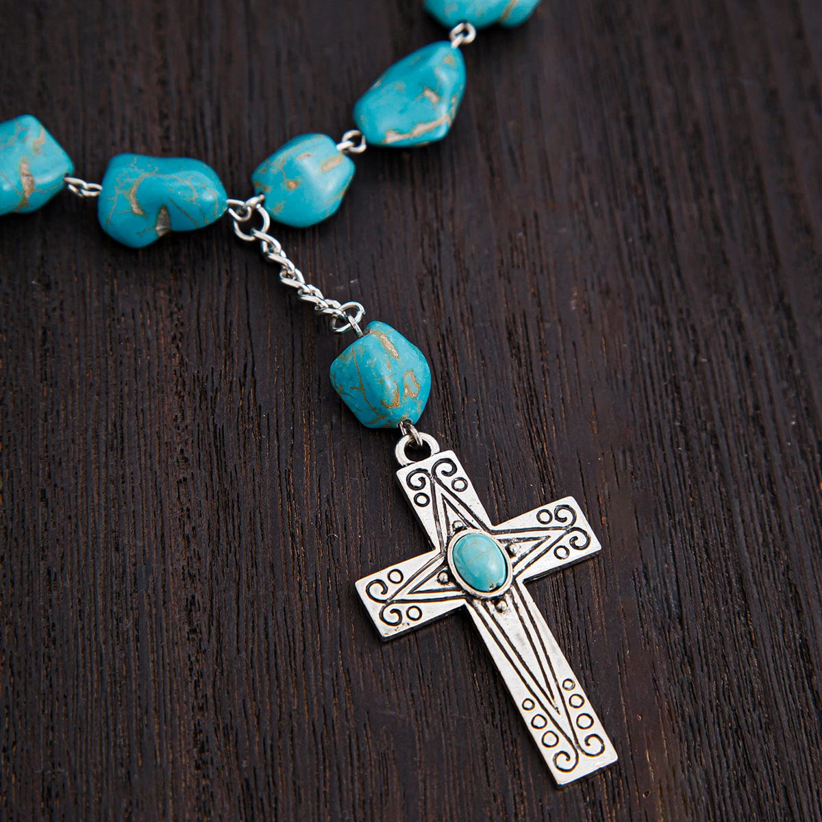 Hippie Cross Pendant Turquoise Chain Necklace