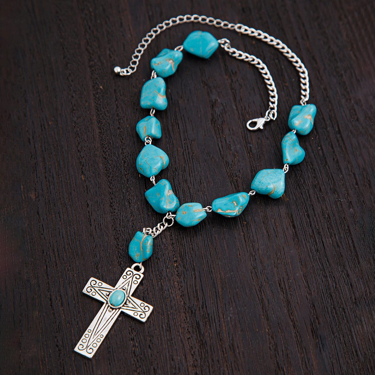 Hippie Cross Pendant Turquoise Chain Necklace