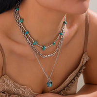 Thumbnail for Hippie Layered Cactus Cowboy Hat Pendant Turquoise Necklace Set - ArtGalleryZen